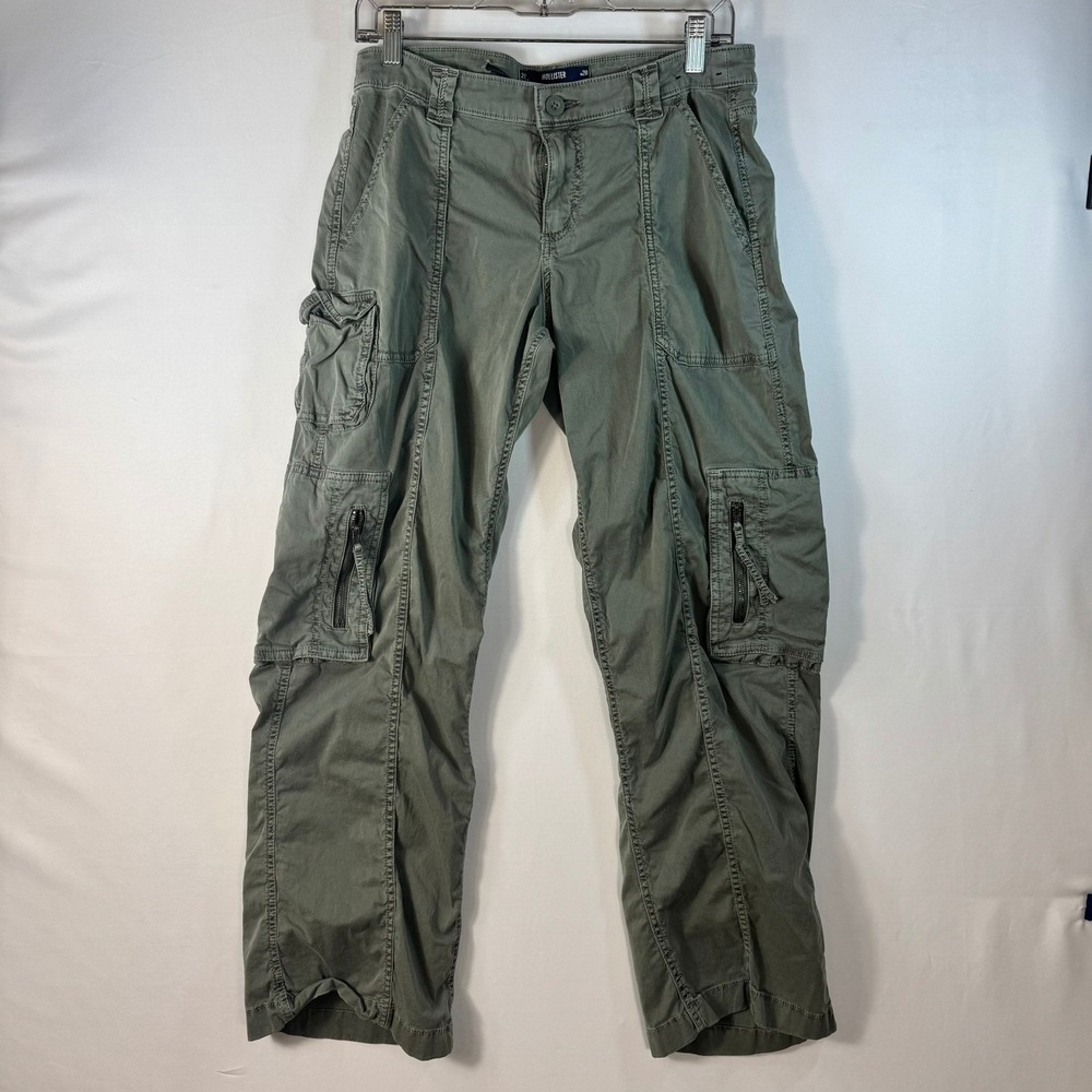 Hollister Low-Rise Baggy Cargo Pants Olive Green Size 2R W26R Y2K Utility